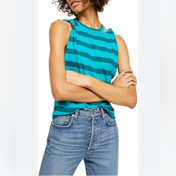 Free People We The Free Jungle Striped Tank Top / Teal - Picture 3 of 13